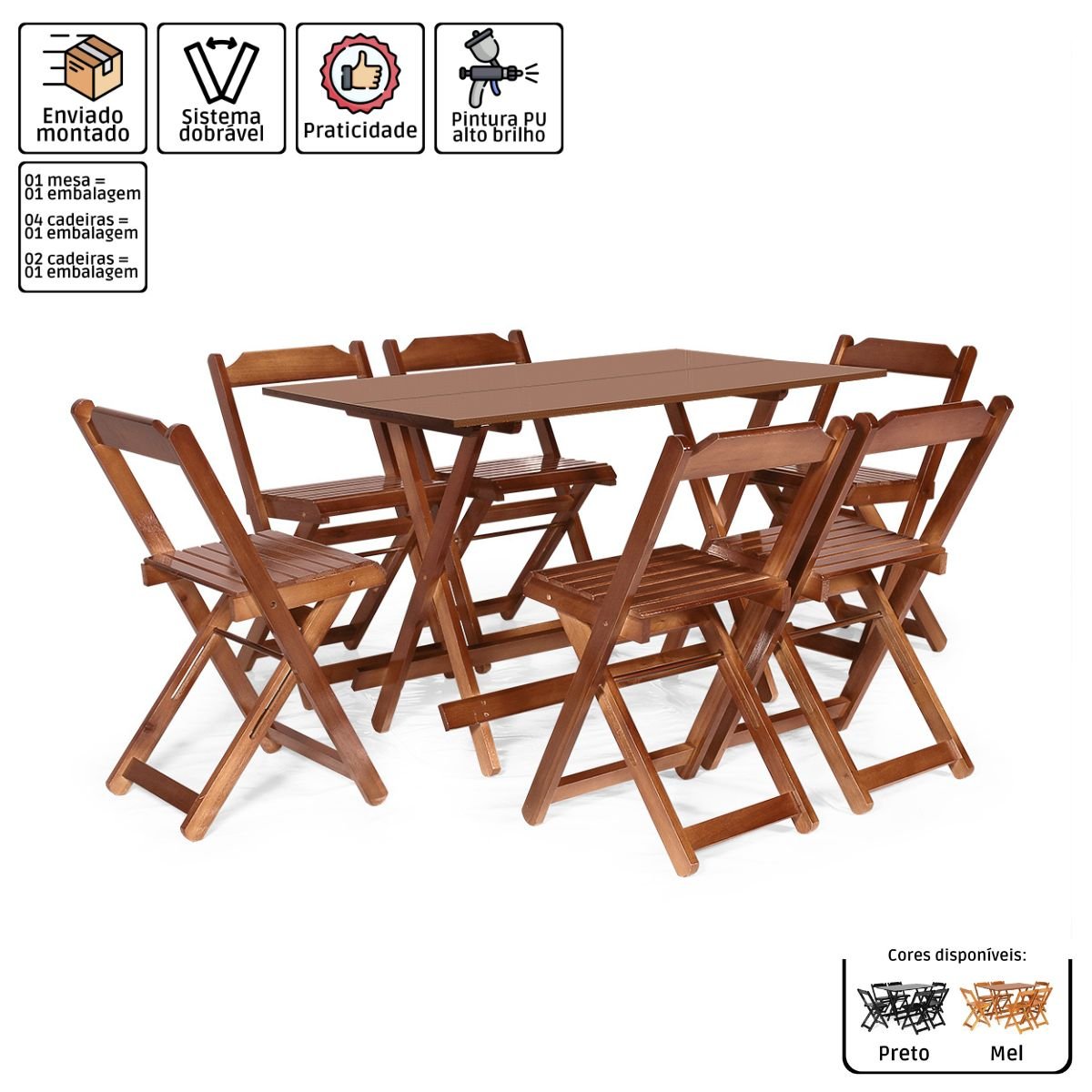 Conjunto Dobrável 1,20 x 70 Com 6 Cadeiras - Móveis Britz - Imbuia