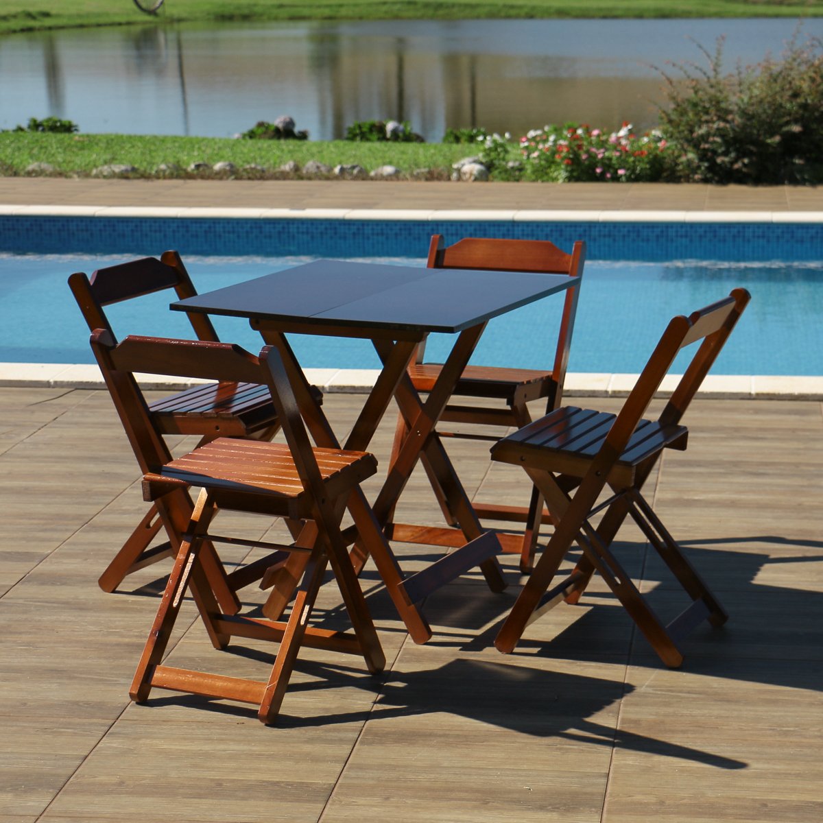Conjunto Dobrável 1,20 x 70 Com 4 Cadeiras - Móveis Britz Preto
