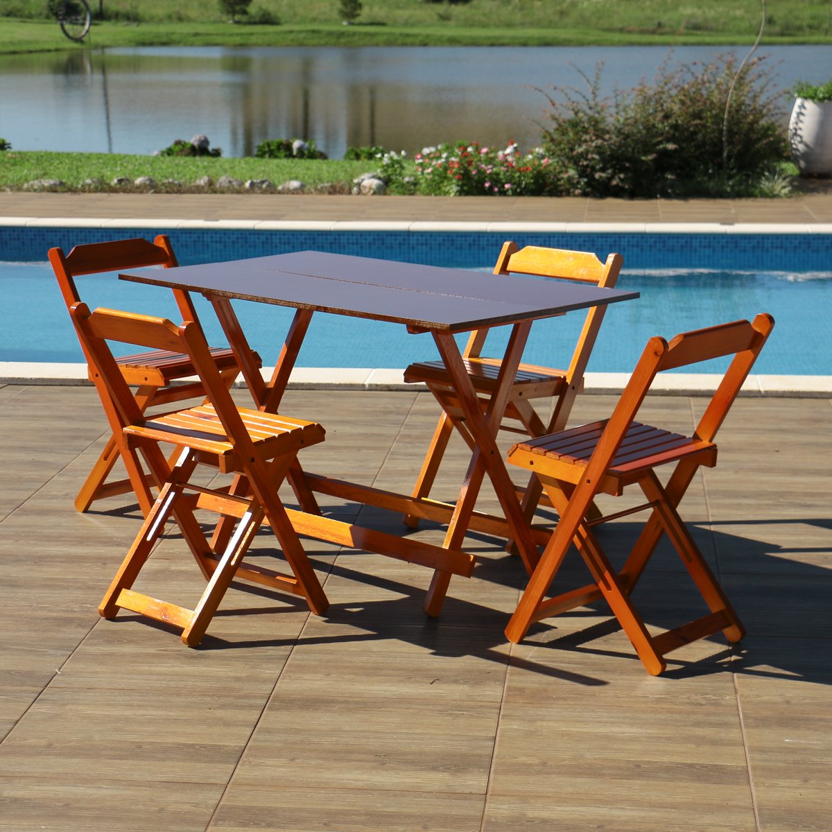 Conjunto Dobrável 1,20 x 70 Com 4 Cadeiras - Móveis Britz Mel