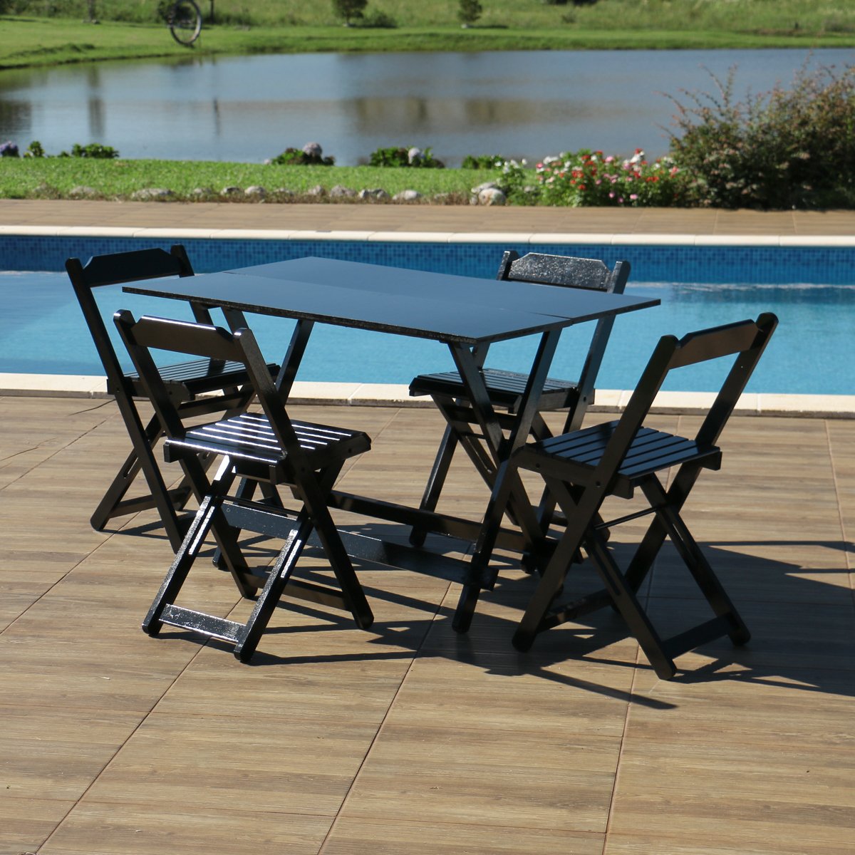 Conjunto Dobrável 1,20 x 70 Com 4 Cadeiras - Móveis Britz Preto